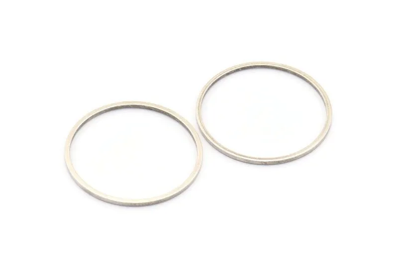 Antique Silver Circle Connectors, 25 Antique Silver Plated Brass Circle Connectors (26x1x1mm) Bs 1091 H0315