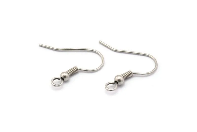 Antique Silver Ear Hooks, 50 Antique Silver Plated Brass Ear Wires, Earring Findings (20mm) Brs 193 A0921 H0528