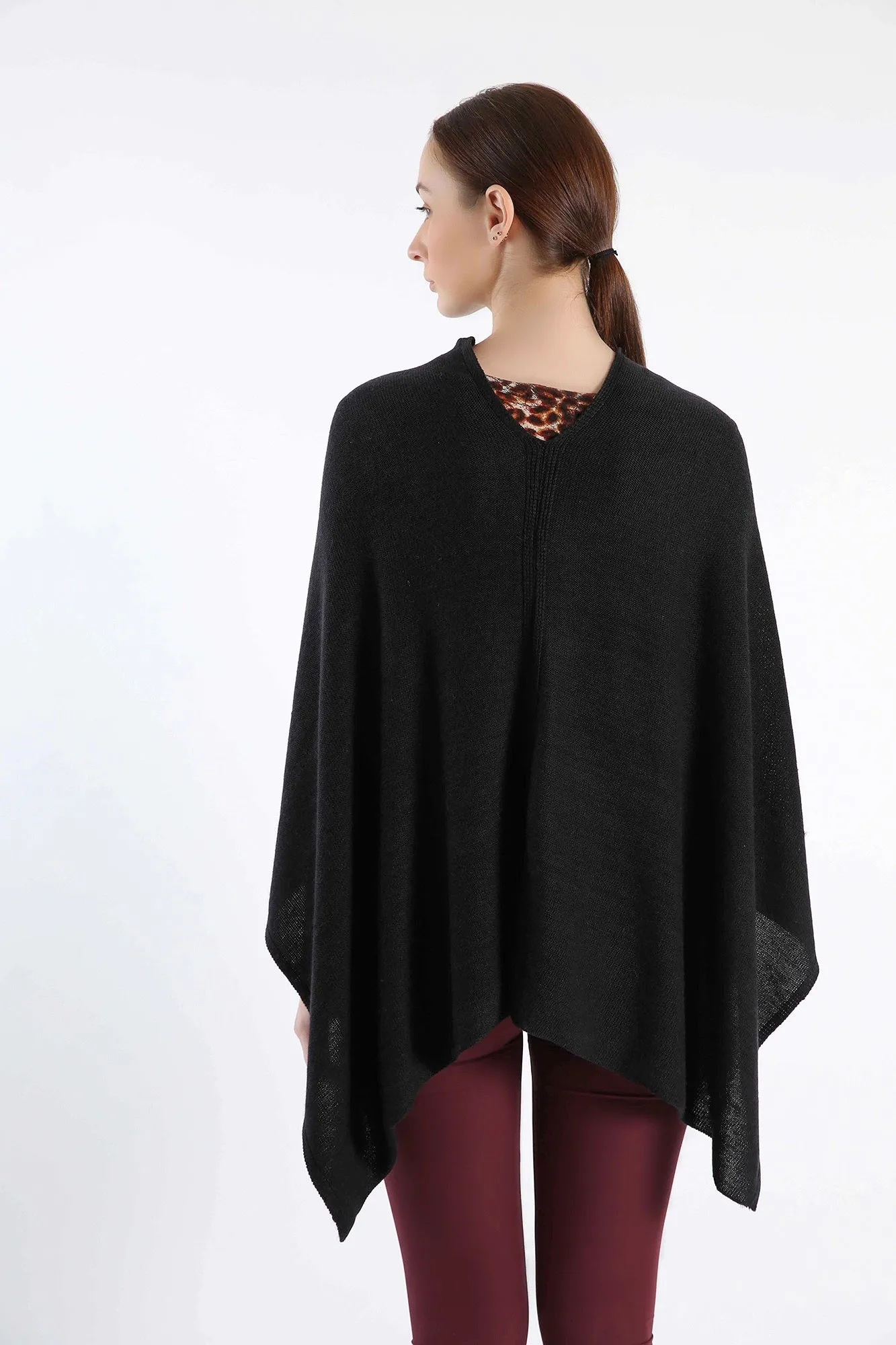 Black Hand-Knitted Cashmere Ponchos