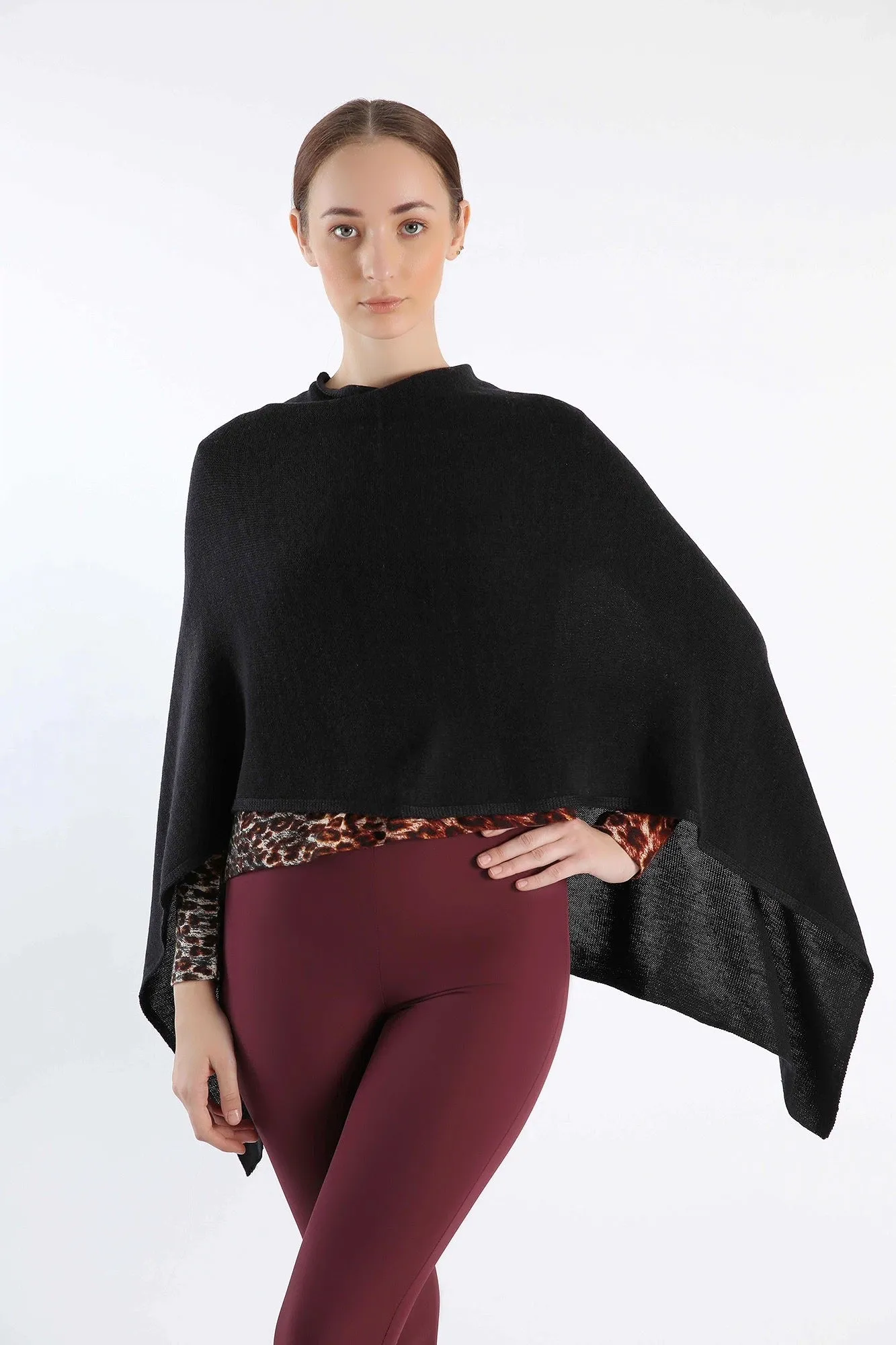 Black Hand-Knitted Cashmere Ponchos