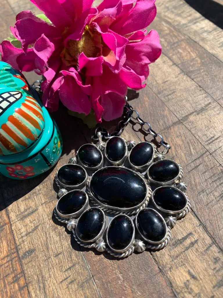 Black Onyx Cluster Necklace