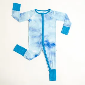 blue watercolor bamboo viscose convertible romper/sleeper