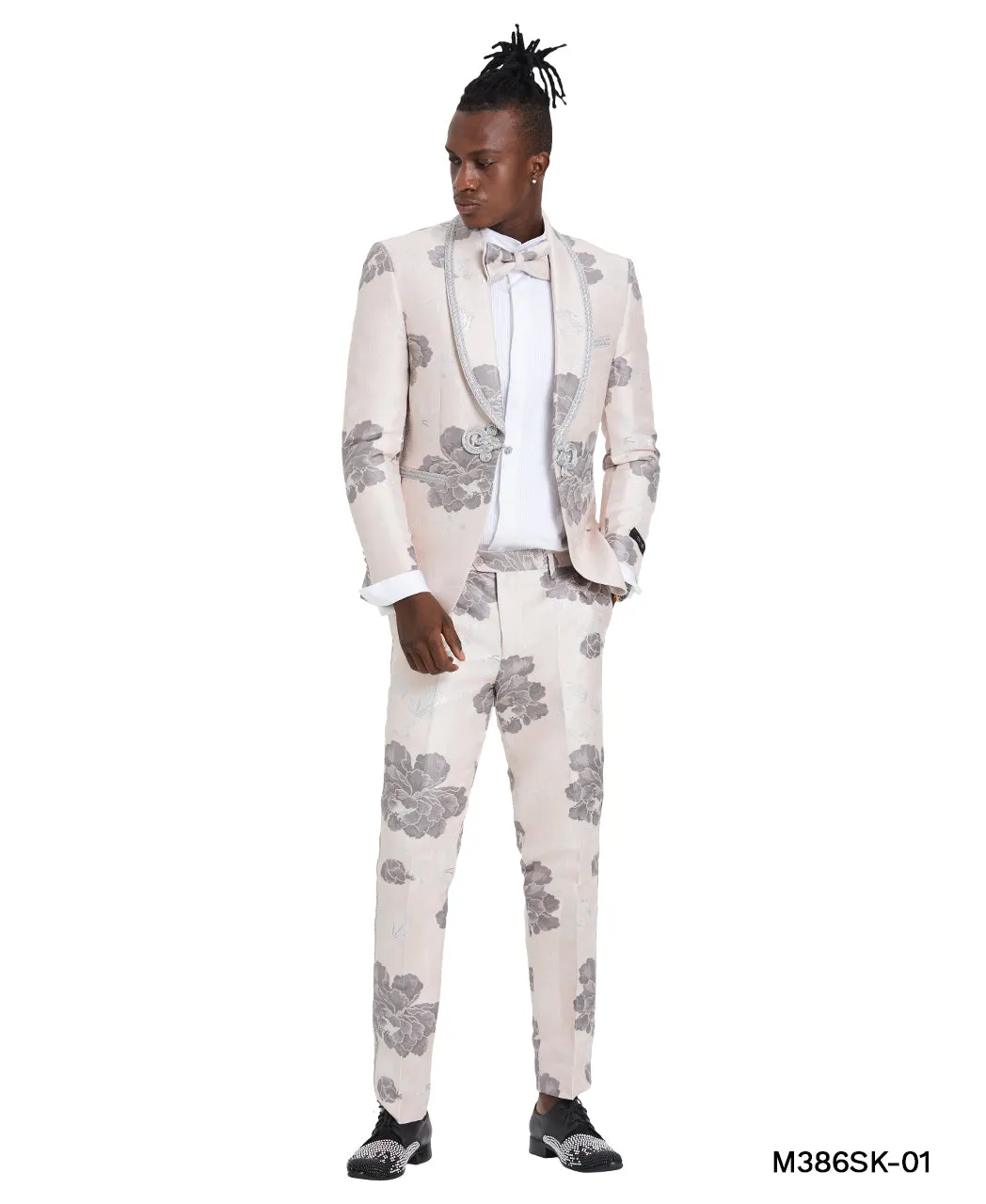 Blush Shawl Collar Floral Mens-suit