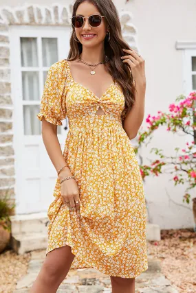 Bohemia Printed Smocked Trendy Short Sleeve Maxi Dress