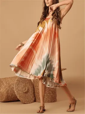 Bohemia Tie Dye Strapless Back A Type Midi Dresses