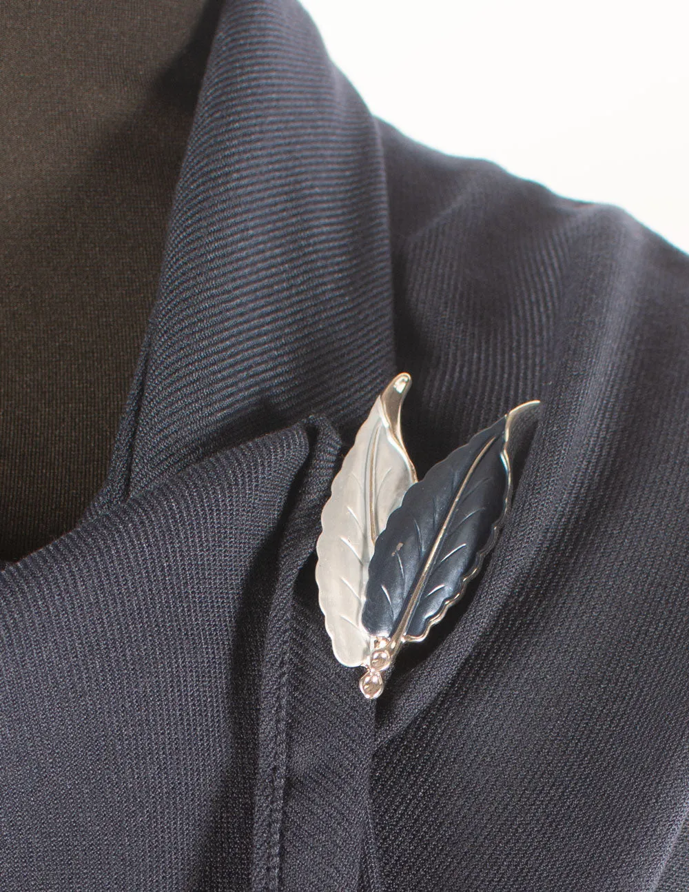 Brooch | Double Feather | Dark Denim