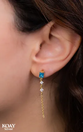 Chain Aqua Zircon GP Earring