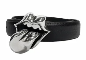 Chrome Hearts Rolling Stones Tongue Belt  Black/Sterling Silver