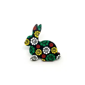 Dark Garden Rabbit Wooden Brooch Pin