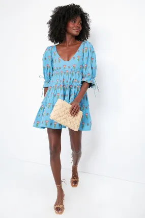 French Blue and Punch Blossom Julia Puff Sleeve Mini Dress