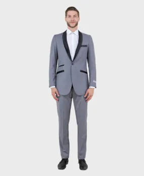 Grey 1 Button Satin Shawl Lapel Suit