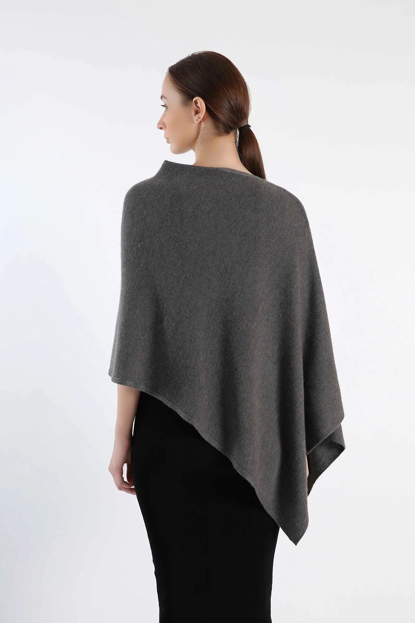 Grey Boat Neck Cashmere Poncho