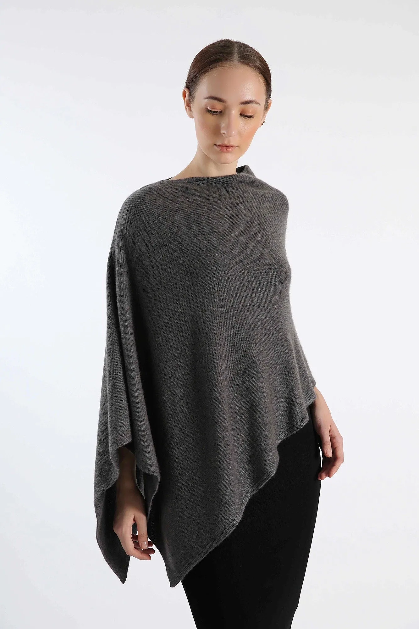 Grey Boat Neck Cashmere Poncho