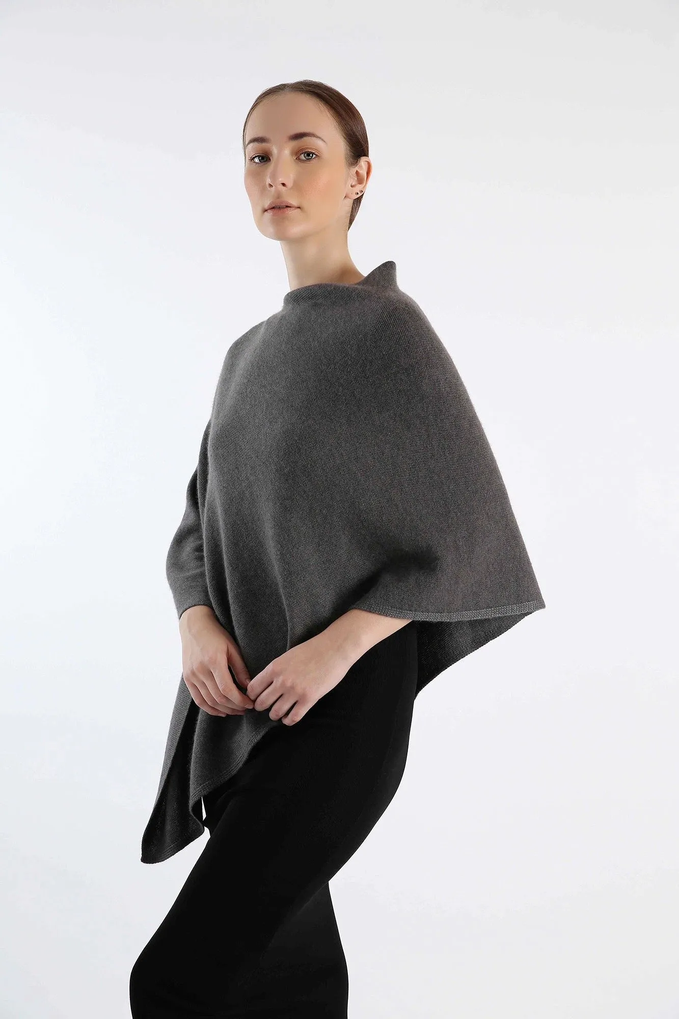 Grey Boat Neck Cashmere Poncho