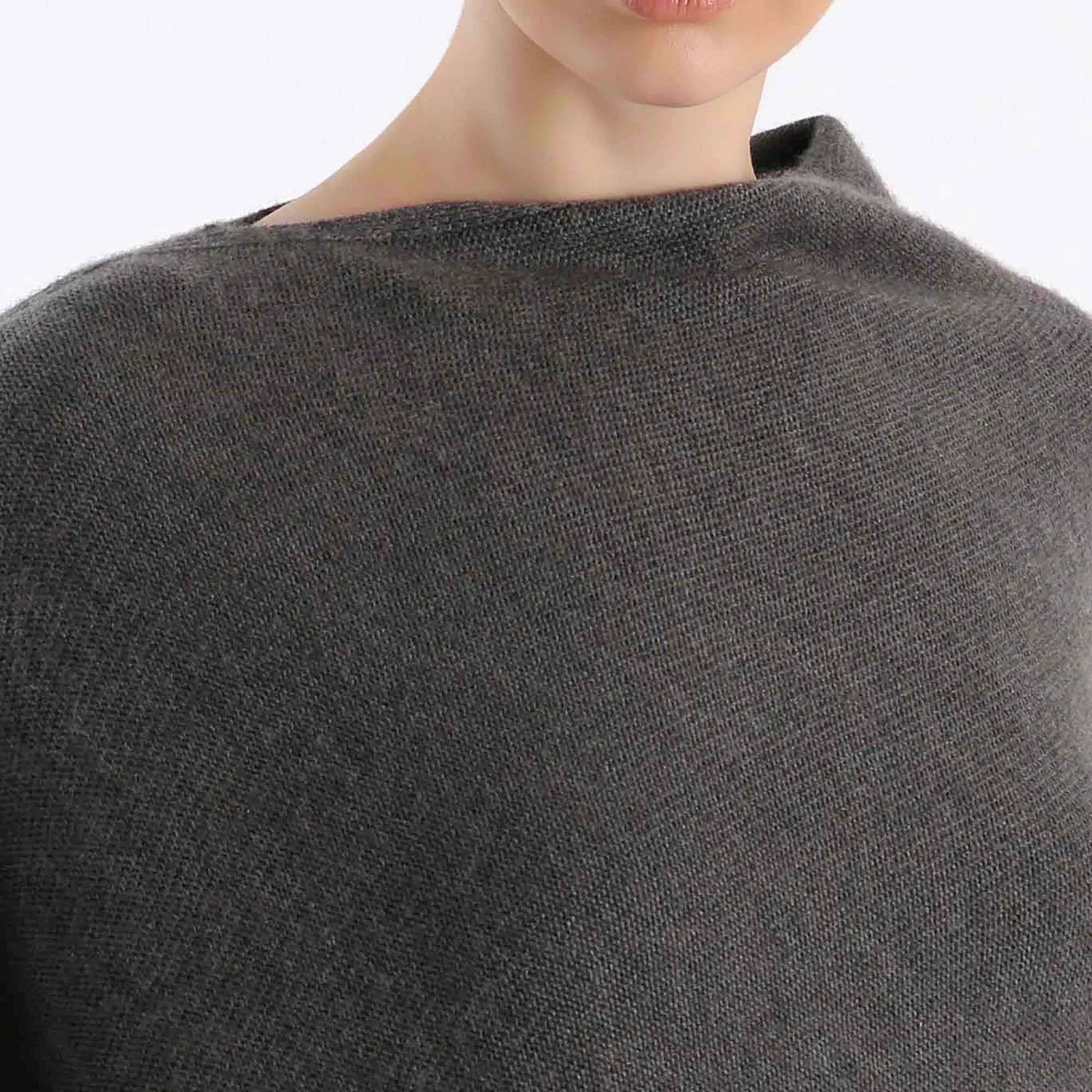 Grey Boat Neck Cashmere Poncho