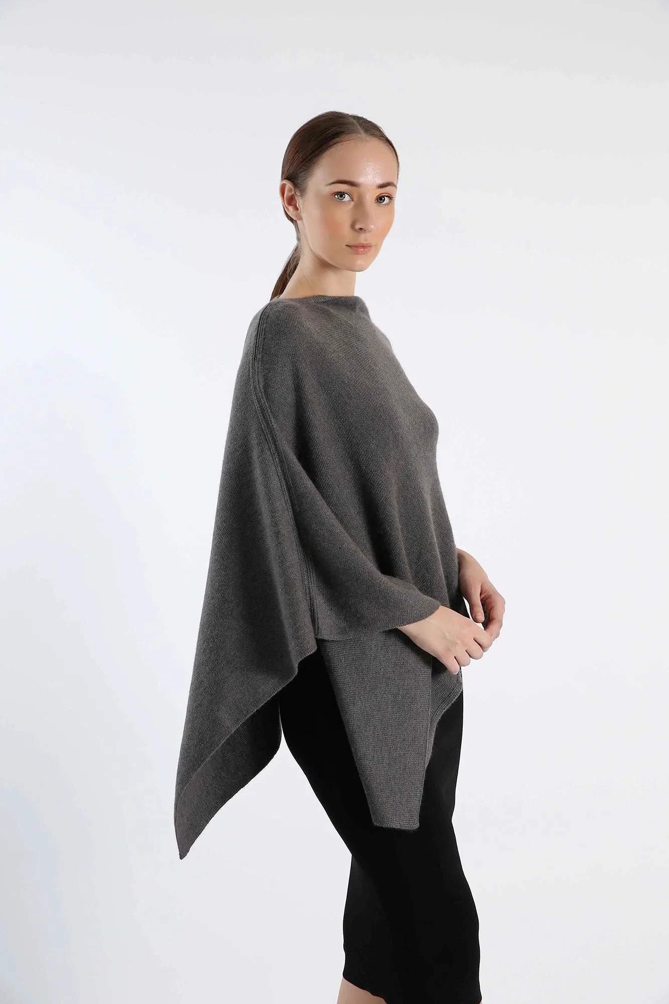 Grey Boat Neck Cashmere Poncho