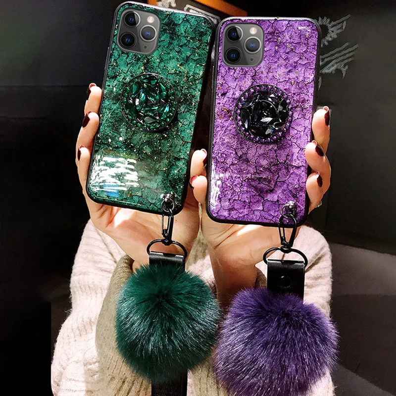 Hair Ball Airbag Bracket Diamond Case For iPhone