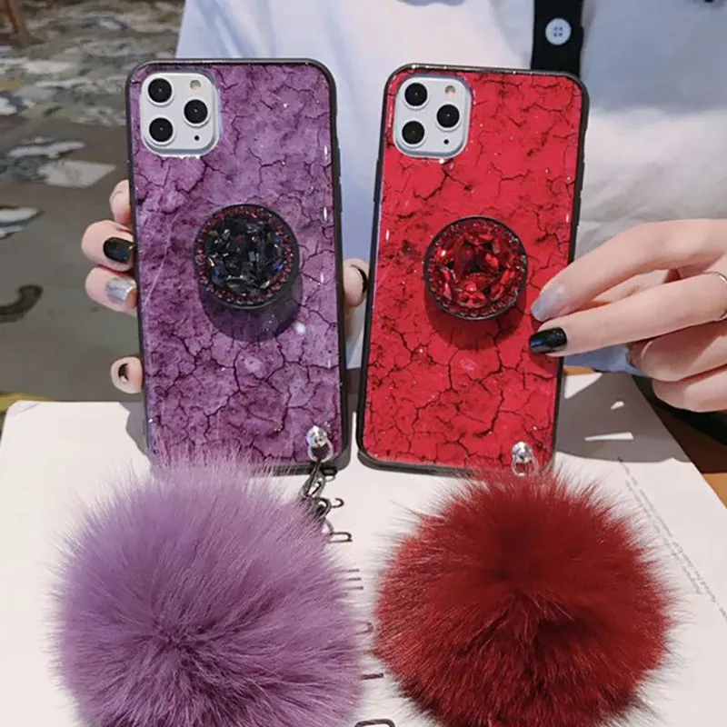 Hair Ball Airbag Bracket Diamond Case For iPhone