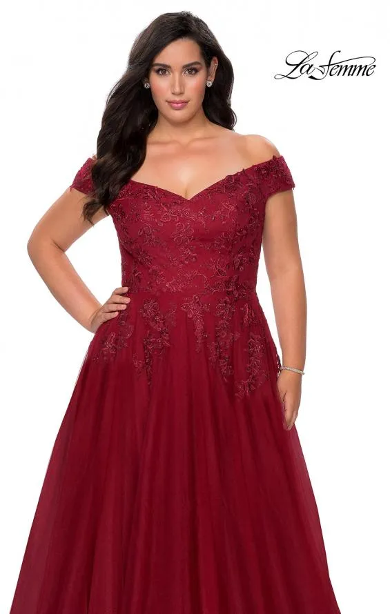 La Femme 28950 Applique Off the Shoulder Tulle Gown