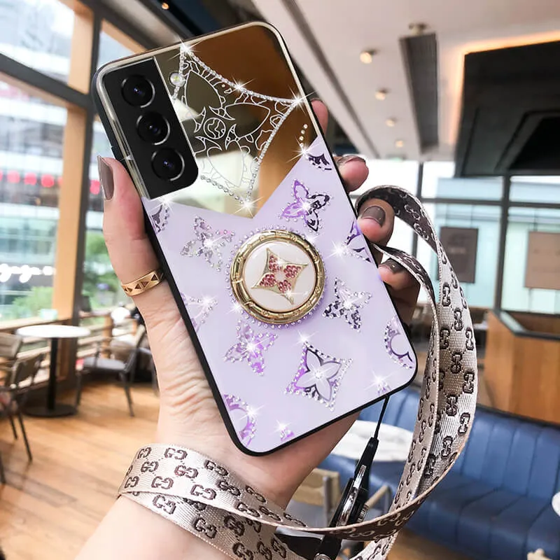 Luxury Diamond Mirror Samsung Case With Ring and lanyard