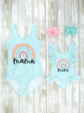 Mom & Me Teal Rainbow Swimsuit