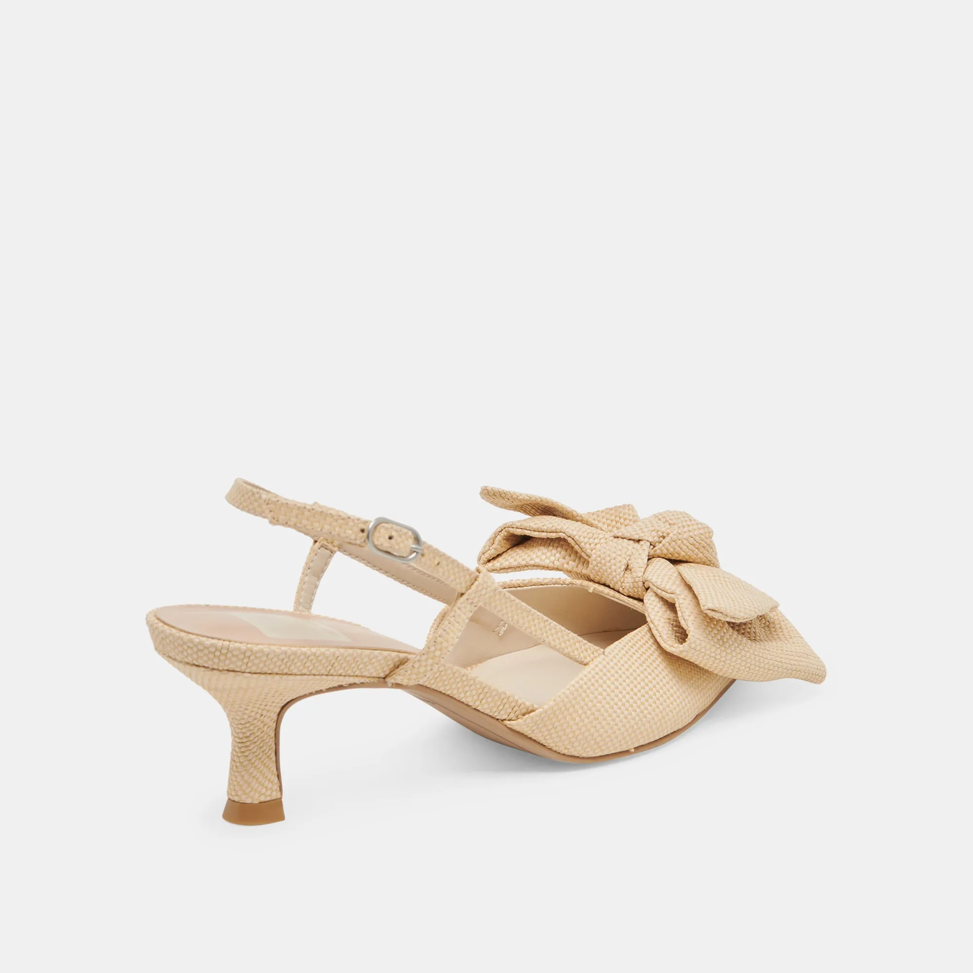 ODELA BOW HEELS NATURAL WOVEN RAFFIA