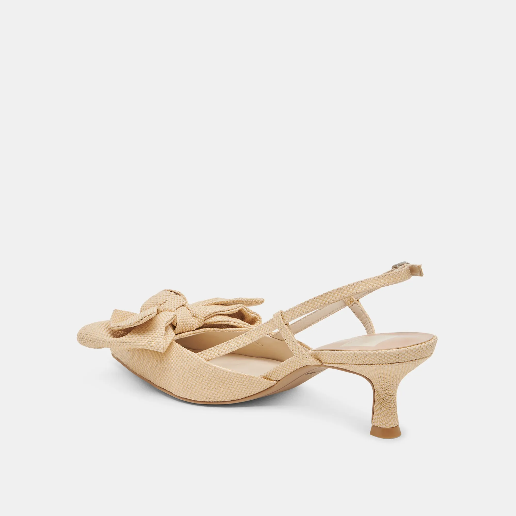 ODELA BOW HEELS NATURAL WOVEN RAFFIA