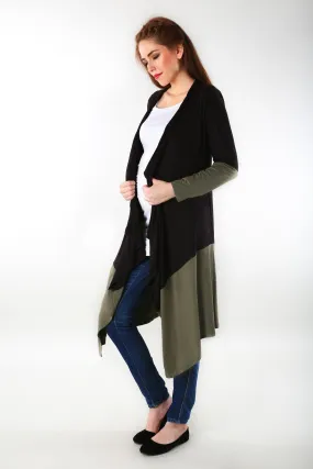 Olive Contrast Stretch Maternity Cardigan