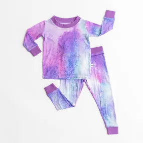 purple watercolor two-piece bamboo viscose pajama set