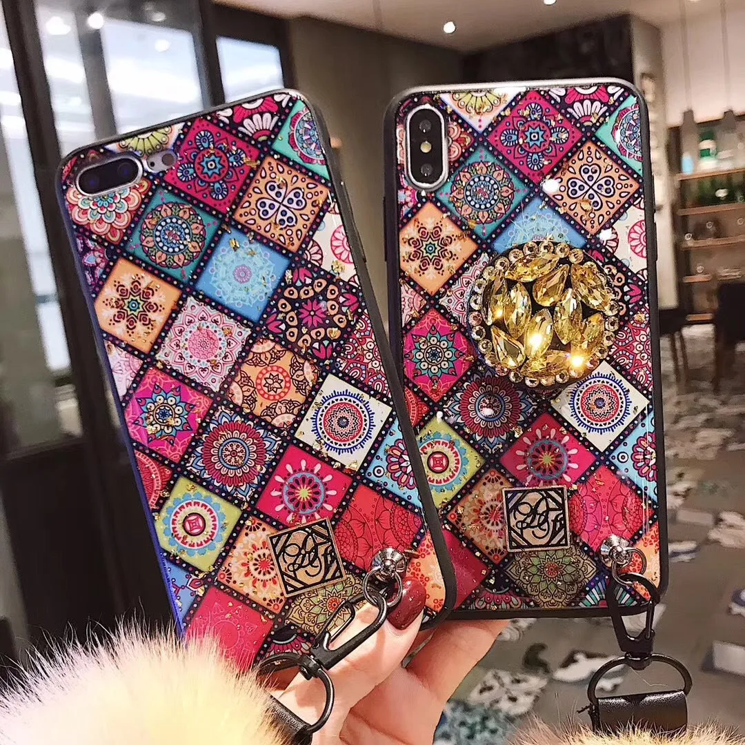 Rhinestone Pattern Retro Case for iPhone