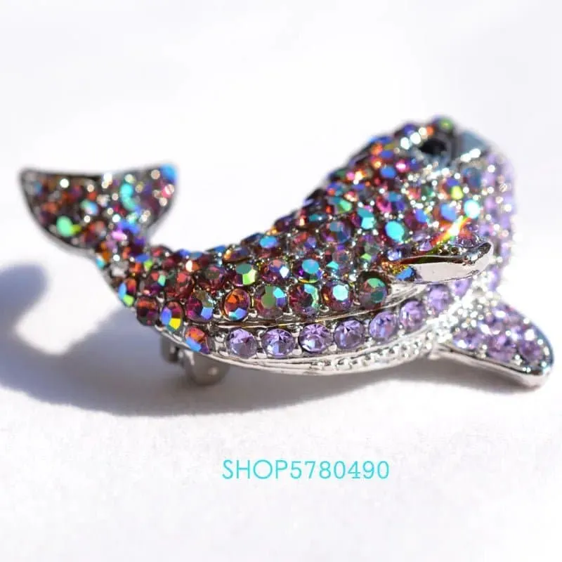 Rhinestone Whale Brooch