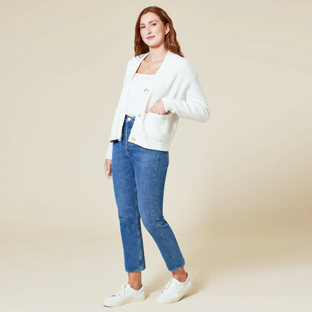 Solid Marshmallow Crop Cardigan