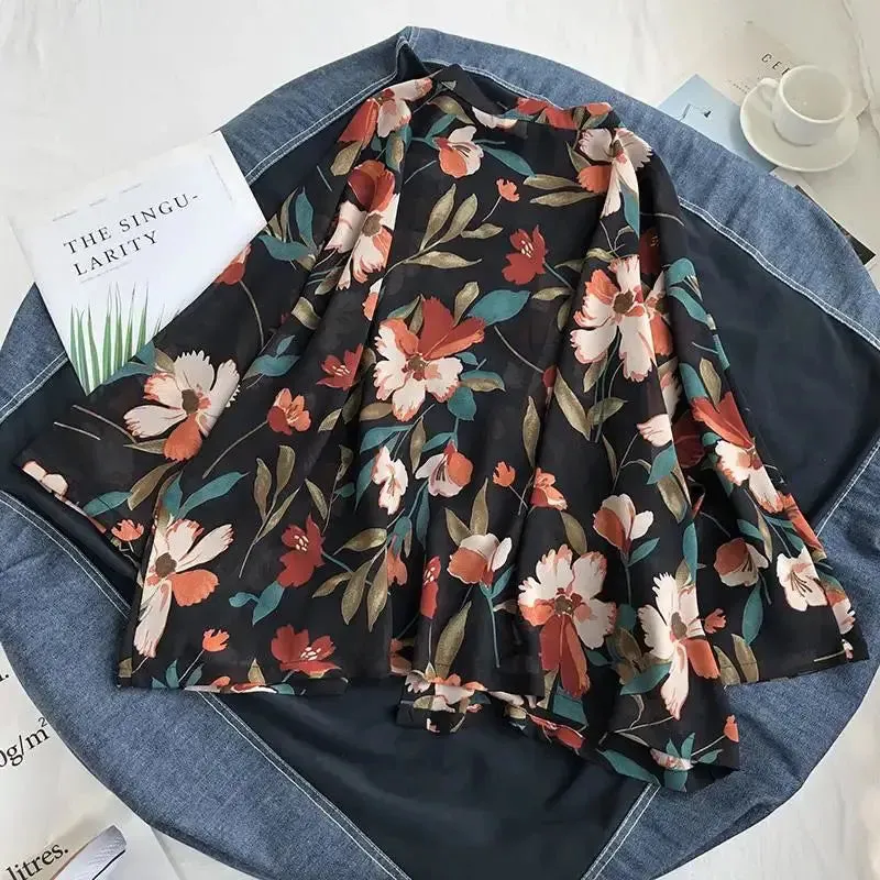 Summer Chiffon Cover-ups ladies floral shirts blouses bohemia scarfs Beach Wear Kimono Dress For Women Swimsuit