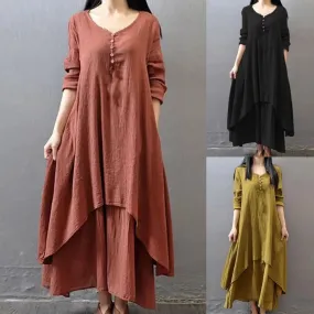 Women Elegant Linen White Dresses Bohemia Layering Vintage Robe Long Sleeve Loose Long Dress Female Autumn Vestidos