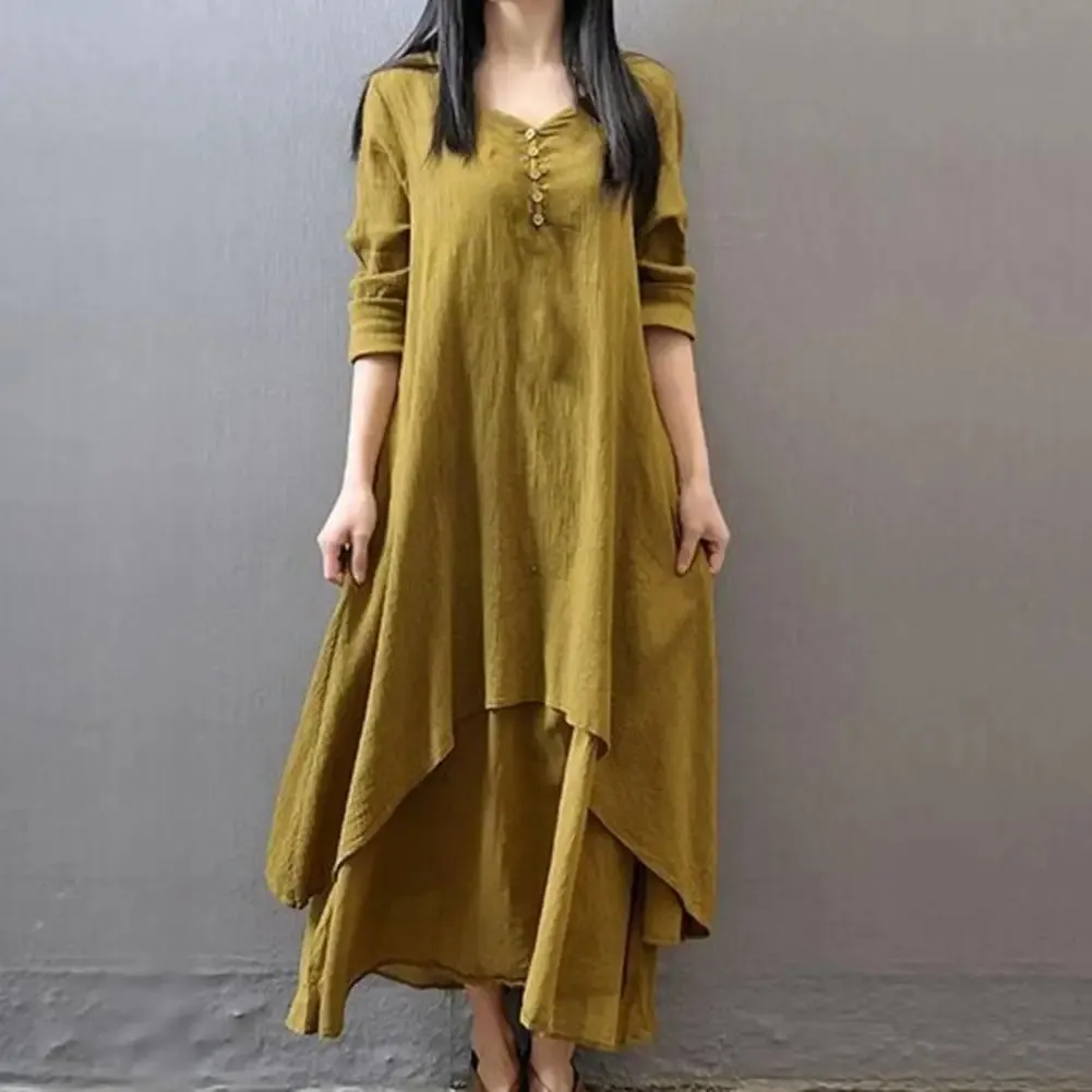 Women Elegant Linen White Dresses Bohemia Layering Vintage Robe Long Sleeve Loose Long Dress Female Autumn Vestidos