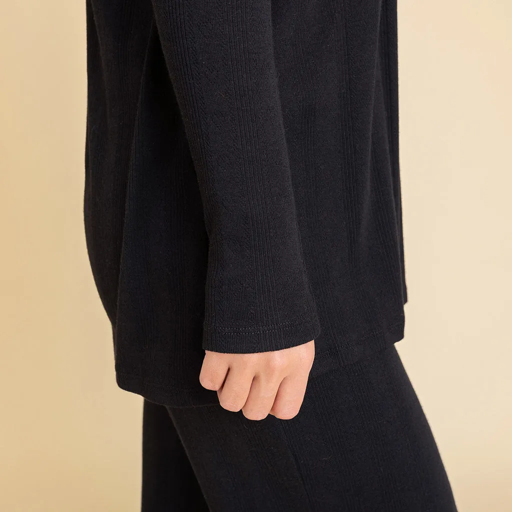 Women's Black Pointelle Fly Away Cardigan