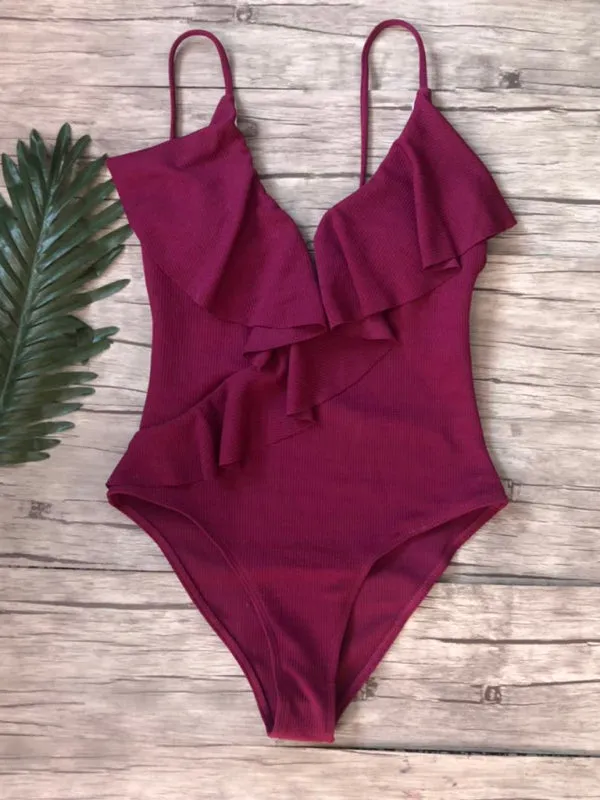 Women's Sexy Ruffle V-Neck Swimsuit