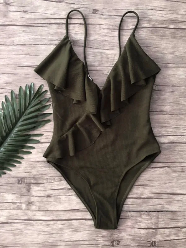 Women's Sexy Ruffle V-Neck Swimsuit